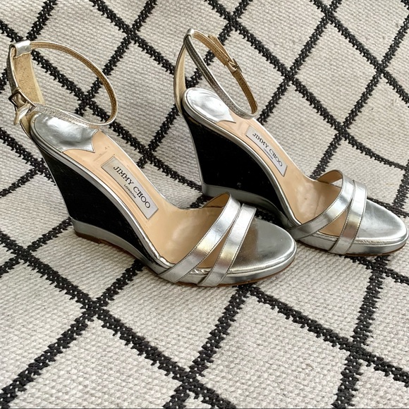 Jimmy Choo silver color block wedge sz 37.5 - Picture 2 of 8